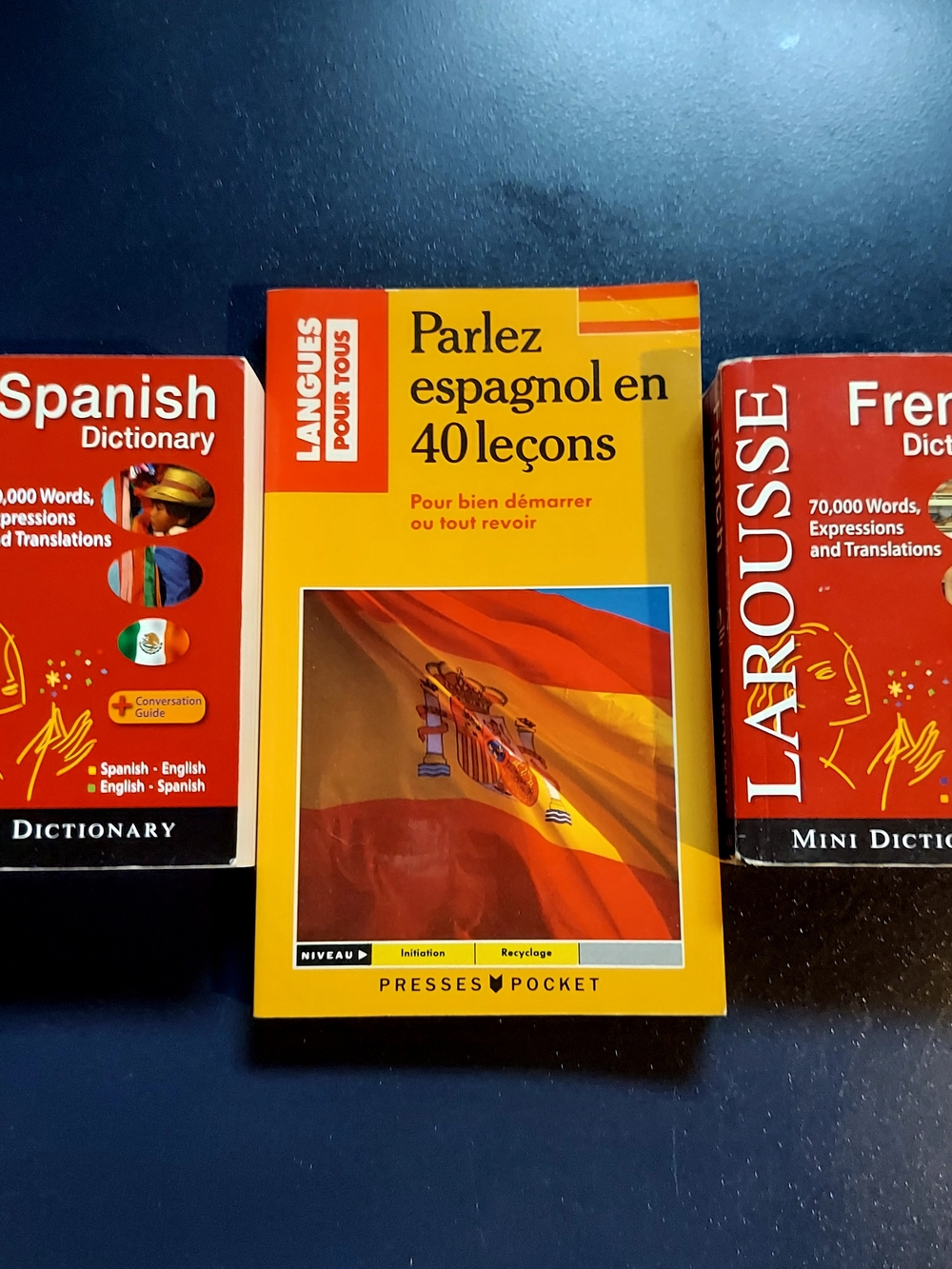 3 Spanish/French Language Conversation Guides, Lessons, and Mini Dictionaries